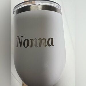 POLAR CAMEL 12oz INSULATED STEMLESS WINE CUP.   WHITE MONOGRAMMED “NONNA”